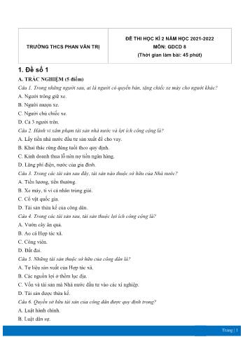 Đề thi học kì 2 Giáo dục công dân Lớp 8 - Năm học 2021-2022 - Trường THCS Phan Văn Trị (Có đáp án)