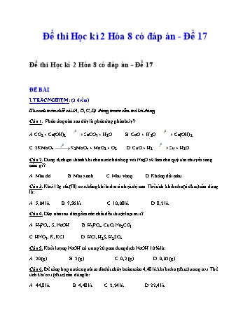 Đề thi học kì 2 Hóa học Lớp 8 - Đề 17 (Có đáp án và biểu điểm)
