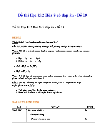 Đề thi học kì 2 Hóa học Lớp 8 - Đề 19 (Có đáp án và biểu điểm)