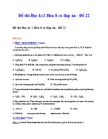 Đề thi học kì 2 Hóa học Lớp 8 - Đề 22 (Có đáp án và biểu điểm)