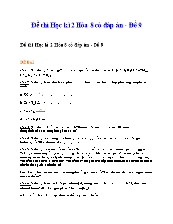 Đề thi học kì 2 Hóa học Lớp 8 - Đề 9 (Có đáp án và biểu điểm)