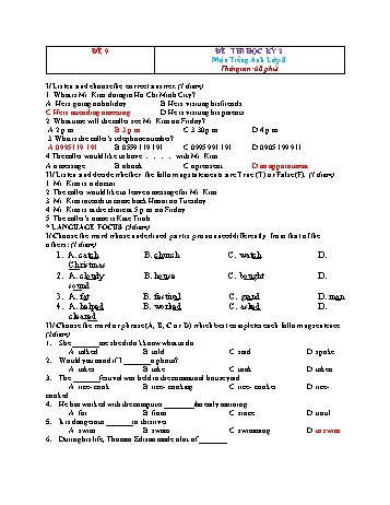 Đề thi học kì 2 Tiếng Anh Lớp 8 - Đề 9 (Kèm đáp án)