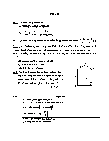 Đề thi học kì 2 Toán Lớp 8 - Đề số 31 (Có đáp án và thang điểm)