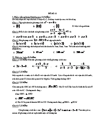 Đề thi học kì 2 Toán Lớp 8 - Đề số 32 (Có đáp án và thang điểm)