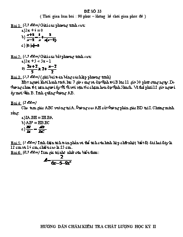 Đề thi học kì 2 Toán Lớp 8 - Đề số 33 (Có đáp án và thang điểm)