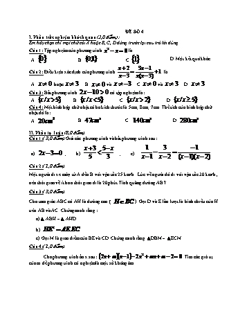 Đề thi học kì 2 Toán Lớp 8 - Đề số 4 (Có đáp án và thang điểm)
