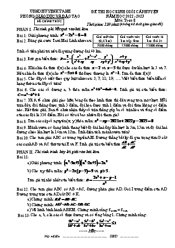 Đề thi học sinh giỏi cấp huyện Toán Lớp 8 - Năm học 2022-2023 - Phòng GD&ĐT Kỳ Anh (Có hướng dẫn chấm)