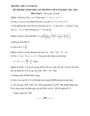Đề thi học sinh giỏi cấp trường Toán Lớp 8 - Năm học 2022-2023 - Trường THCS An Trung (Có hướng dẫn chấm)