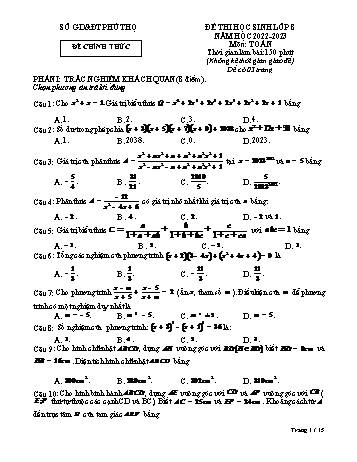 Đề thi học sinh giỏi Toán Lớp 8 - Năm học 2022-2023 - Sở GD&ĐT Phú Thọ (Có hướng dẫn chấm)