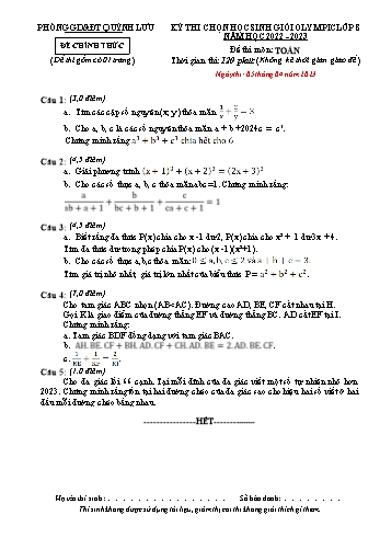 Kỳ thi chọn học sinh giỏi Olympic Toán Lớp 8 - Năm học 2022-2023 - Phòng GD&ĐT Quỳnh Lưu (Có hướng dẫn chấm)