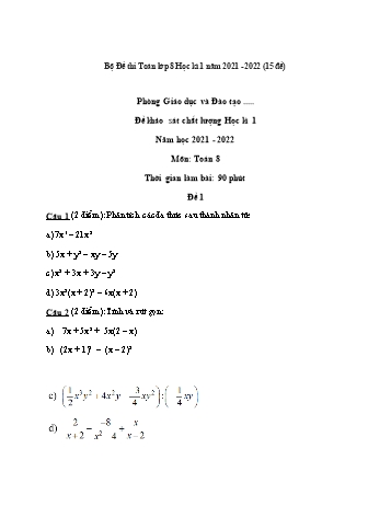 15 Đề khảo sát chất lượng học kì 1 Toán Lớp 8 - Năm học 2021-2022
