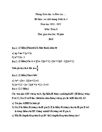 Đề khảo sát chất lượng giữa kì 1 Toán Lớp 8 - Đề 6 - Năm học 2021-2022