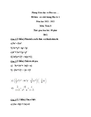 Đề khảo sát chất lượng học kì 1 Toán Lớp 8 - Đề 1 - Năm học 2021-2022