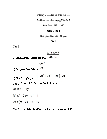Đề khảo sát chất lượng học kì 1 Toán Lớp 8 - Đề 4 - Năm học 2021-2022