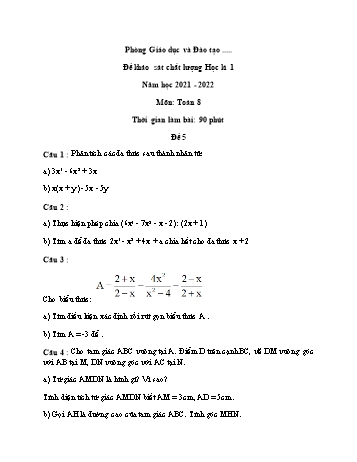 Đề khảo sát chất lượng học kì 1 Toán Lớp 8 - Đề 5 - Năm học 2021-2022