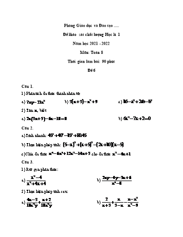 Đề khảo sát chất lượng học kì 1 Toán Lớp 8 - Đề 6 - Năm học 2021-2022