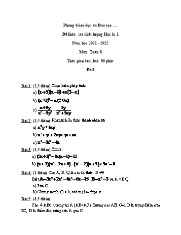 Đề khảo sát chất lượng học kì 1 Toán Lớp 8 - Đề 8 - Năm học 2021-2022