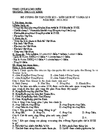 Đề cương ôn tập cuối kì I môn Lịch sử và Địa lí Lớp 8 - Năm học 2023-2024 - Đoàn Thị Hoa