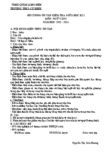 Đề cương ôn tập kiểm tra giữa học kì I môn Ngữ văn Lớp 8 - Năm học 2023-2024 - Nguyễn Thị Mai Hương