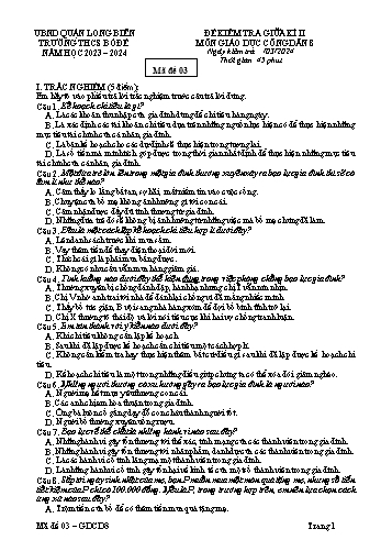 Đề kiểm tra giữa học kì II môn Giáo dục công dân Lớp 8 - Năm học 2023-2024 - Trường THCS Bồ Đề - Mã đề 03