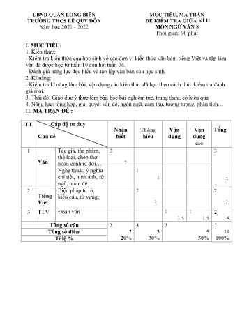 Đề kiểm tra giữa kì II môn Ngữ văn Lớp 8 - Năm học 2021-2022 - Trường THCS Lê Quý Đôn - Mã đề 801