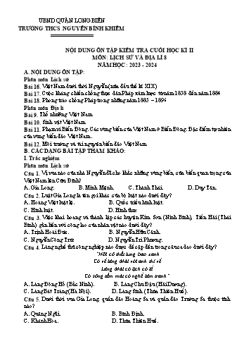 Đề cương ôn tập kiểm tra cuối học kì II môn Lịch sử và Địa lí Lớp 8 - Năm học 2023-2024 - Nguyễn Ninh Chi