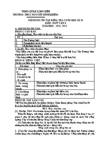 Đề cương ôn tập kiểm tra cuối học kì II môn Ngữ văn Lớp 8 - Năm học 2023-2024 - Lê Thùy Vân