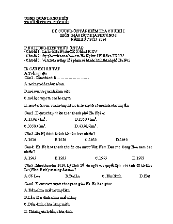 Đề cương ôn tập kiểm tra cuối kì I môn Giáo dục địa phương Lớp 8 - Năm học 2023-2024 - Nguyễn Thu Hương
