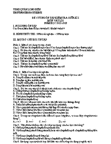 Đề cương ôn tập kiểm tra giữa kì I môn Vật lí Lớp 8 - Năm học 2022-2023 - Nguyễn Thu Hương