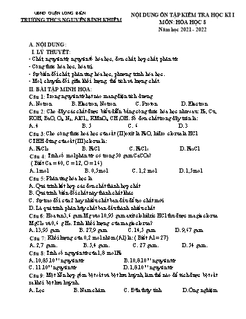 Đề cương ôn tập kiểm tra học kì I môn Hóa học Lớp 8 - Năm học 2021-2022 - Lê Thị Tuyên