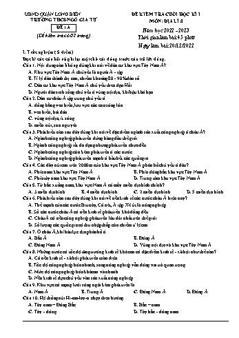 Đề kiểm tra cuối học kì I môn Địa lí Lớp 8 - Năm học 2022-2023 - Trường THCS Ngô Gia Tự