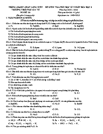 Đề kiểm tra cuối học kì II môn Hóa học Lớp 8 - Năm học 2022-2023 - Trường THCS Ngô Gia Tự