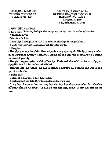 Đề kiểm tra cuối học kì II môn Ngữ văn Lớp 8 - Năm học 2023-2024 - Đào Phương Hoa (Có đáp án)