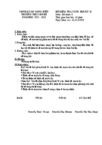 Đề kiểm tra cuối học kỳ II môn Mĩ thuật Lớp 8 - Năm học 2022-2023 - Nguyễn Thị Thu Dung