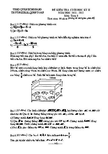 Đề kiểm tra cuối học kỳ II môn Toán Lớp 8 - Năm học 2021-2022 - Bùi Thị Thuận (Có đáp án)