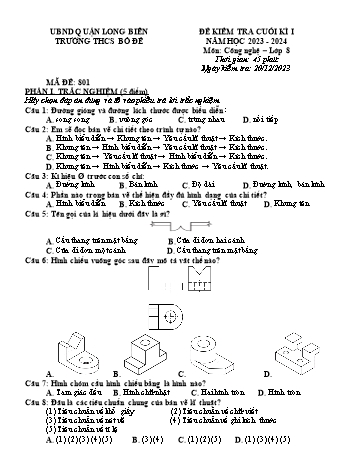 Đề kiểm tra cuối kì I môn Công nghệ Lớp 8 - Năm học 2023-2024 - Trường THCS Bồ Đề