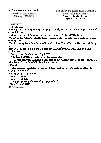 Đề kiểm tra cuối kì I môn Hóa học Lớp 8 - Năm học 2022-2023 - Đỗ Thị Thúy Giang (Có đáp án)