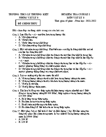 Đề kiểm tra cuối kì I môn Vật lý Lớp 8 - Năm học 2021-2022 - Trường THCS Lý Thường Kiệt