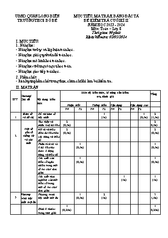 Đề kiểm tra cuối kì II môn Toán Lớp 8 - Năm học 2023-2024 - Trường THCS Bồ Đề (Có đáp án)