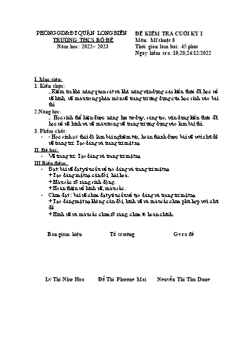 Đề kiểm tra cuối kỳ I môn Mĩ thuật Lớp 8 - Năm học 2022-2023 - Nguyễn Thị Thu Dung
