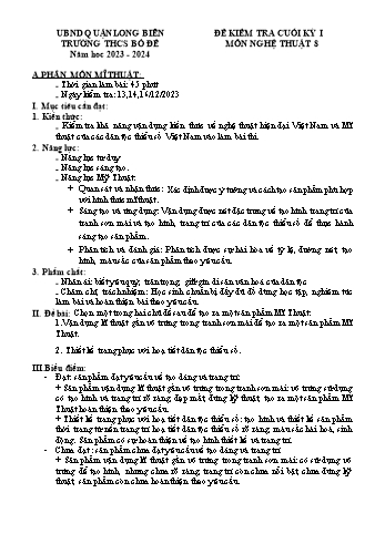 Đề kiểm tra cuối kỳ I môn Nghệ thuật Lớp 8 - Năm học 2023-2024 - Nguyễn Thị Thu Dung