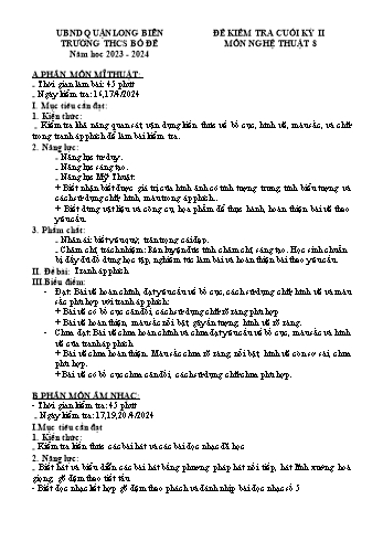 Đề kiểm tra cuối kỳ II môn Nghệ thuật Lớp 8 - Năm học 2023-2024 - Nguyễn Thị Thu Dung