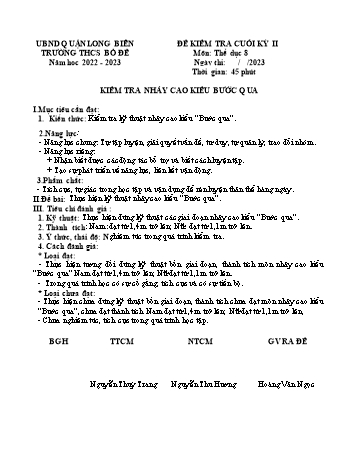 Đề kiểm tra cuối kỳ II môn Thể dục Lớp 8 - Năm học 2022-2023 - Hoàng Văn Ngọc (Có đáp án)