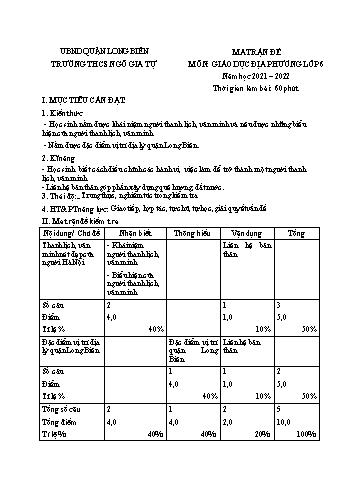 Đề kiểm tra giữa học kì I môn Giáo dục địa phương Lớp 8 - Năm học 2021-2022 - Trường THCS Ngô Gia Tự (Có đáp án)