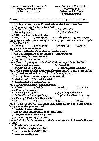 Đề kiểm tra giữa học kì II môn Địa lí Lớp 8 - Năm học 2022-2023 - Trường THCS Bồ Đề (Có đáp án)