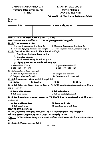 Đề kiểm tra giữa học kì II môn Sinh học Lớp 8 - Năm học 2022-2023 - Trường THCS Đông Quang (Có đáp án)