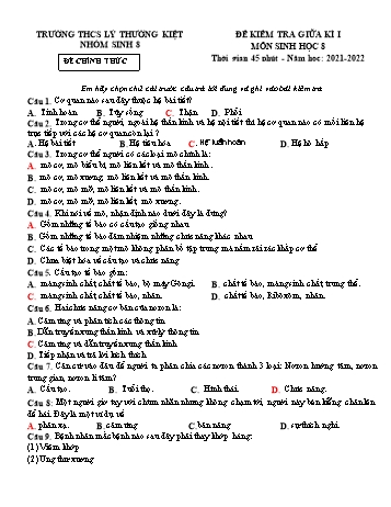 Đề kiểm tra giữa kì I môn Sinh học Lớp 8 - Năm học 2021-2022 - Trường THCS Lý Thường Kiệt (Có đáp án)