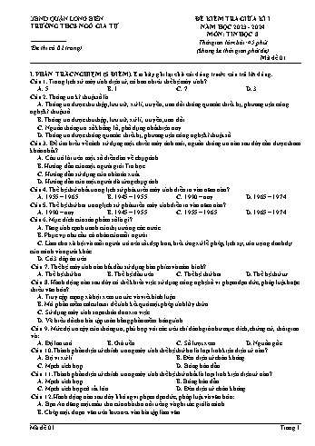 Đề kiểm tra giữa kì I môn Tin học Lớp 8 - Năm học 2023-2024 - Trần Thị Phượng (Có đáp án)