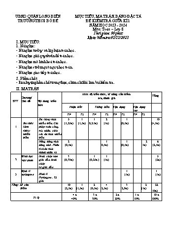 Đề kiểm tra giữa kì I môn Toán Lớp 8 - Năm học 2023-2024 - Trường THCS Bồ Đề (Có đáp án)