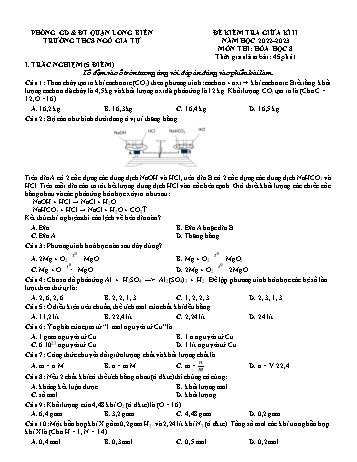 Đề kiểm tra giữa kì II môn Hóa học Lớp 8 - Năm học 2022-2023 - Trường THCS Ngô Gia Tự